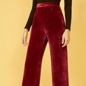 Reformation Red Burgundy Velvet Wide Leg Pants High Rise Flowy Boho Glam 6